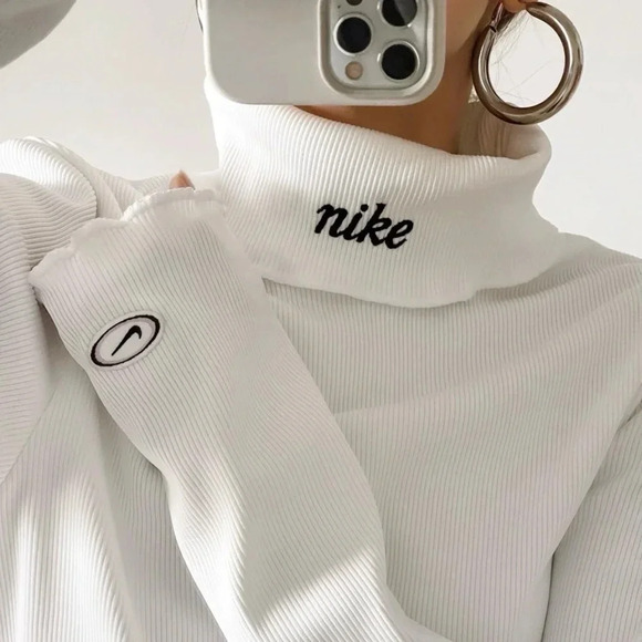 NIKE Turtleneck Ribbed Sweater Top in White, Size XS - Picture 1 of 12
